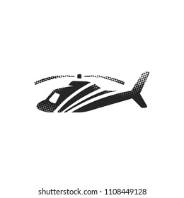 Helicopter icon in halftone style. Black and white monochrome vector illustration.