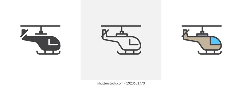 Helicopter icon. Line, glyph and filled outline colorful version, copter outline and filled vector sign. Symbol, logo illustration. Different style icons set. Pixel perfect vector graphics
