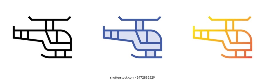 icono de helicóptero. Diseño de estilo de relleno lineal, azul y degradado aislado sobre fondo blanco