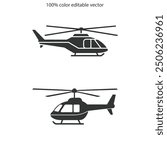 Helicopter icon on isolated white background with glyph icon style, Helicopter vector illustration. helicopter icon, thin line symbol color editable.