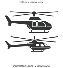 Helicopter icon on isolated white background with glyph icon style, Helicopter vector illustration. helicopter icon, thin line symbol color editable.