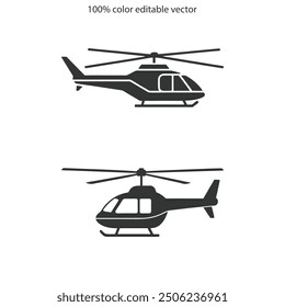 Helicopter icon on isolated white background with glyph icon style, Helicopter vector illustration. helicopter icon, thin line symbol color editable.