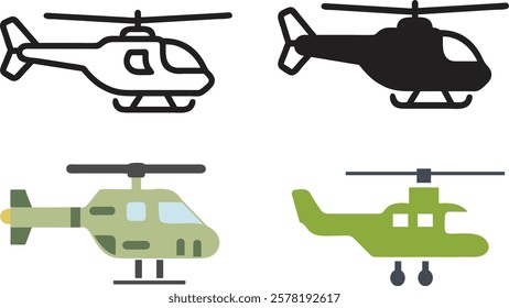 Helicopter icon on isolated white background with glyph icon style, Helicopter vector illustration