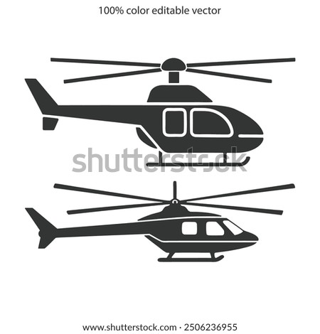 Helicopter icon on isolated white background with glyph icon style, Helicopter vector illustration. helicopter icon, thin line symbol color editable.
