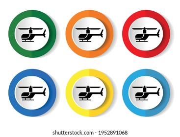 helicopter icon on round internet button. Vector