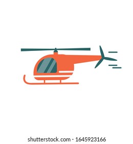 Helicopter icon, red, flat style. Isolated on a white background. Stock vector graphics.