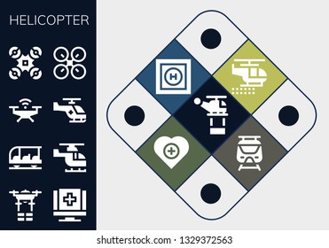 Helicopter Icon Set. 13 Filled Helicopter Icons.  Simple Modern Icons About  - Helicopter, Drone, Medical, Transportation, Helipad, Health, Subway