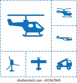 Helicopter icon. set of 6 helicopter filled icons such as helicopter, truck rocket