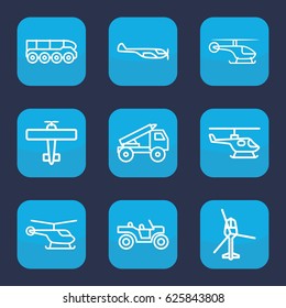 Helicopter icon. set of 9 outline helicopter icons such as helicopter, truck rocket, weapon truck