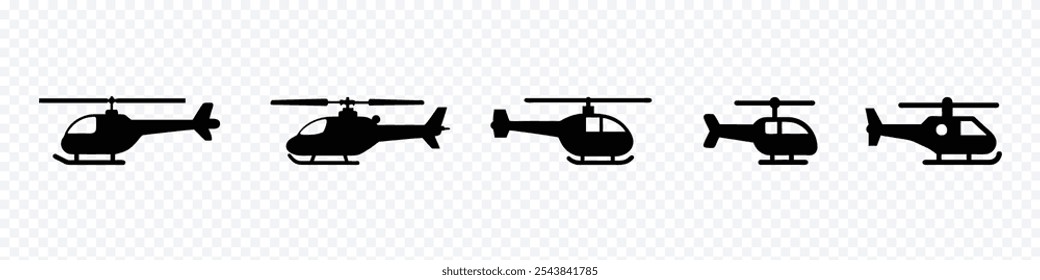 Ícone de helicóptero, Conjunto de ícones de helicóptero. Recursos gráficos da aeronave para ícone, ícone do helicóptero, ícones do helicóptero símbolo ilustração vetorial.