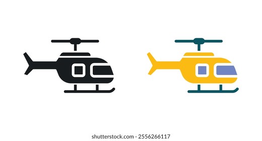 Helicopter icon set in black and colored versions.