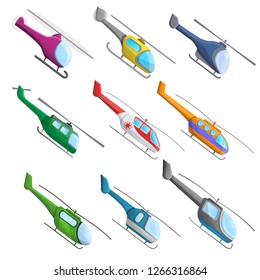 Helicopter icon set. Cartoon set of helicopter vector icons for web design