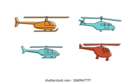 Helicopter icon set. Color outline set of helicopter vector icons for web design isolated on white background