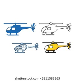 Helicopter icon set featuring different styles of rotorcraft for transportation