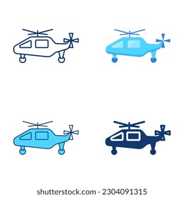 Helicopter icon set in flat and line style. Copter symbol. Vector illustration