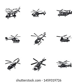 Helicopter icon set. Simple set of 9 helicopter vector icons for web design isolated on white background