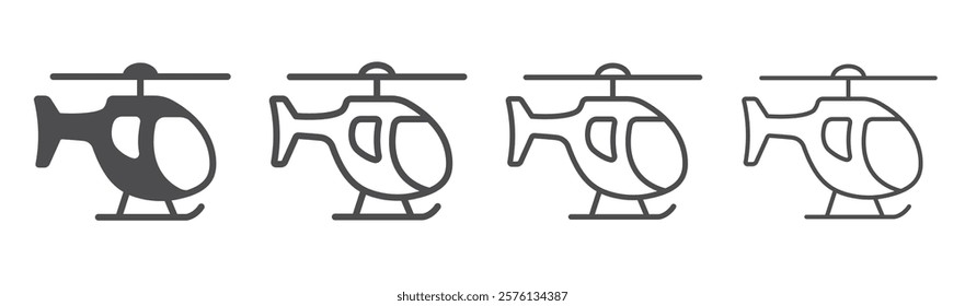 Helicopter icon set. Helicopter symbols in outline and flat design. Vector illustration
