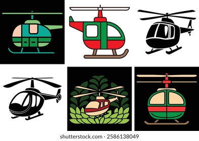 Helicopter Icon Set – Vector Art Illustration Bundle for Aviation and Transportation Design