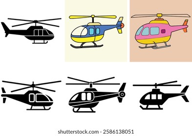 Helicopter Icon Set – Vector Art Illustration Bundle for Aviation and Transportation Design