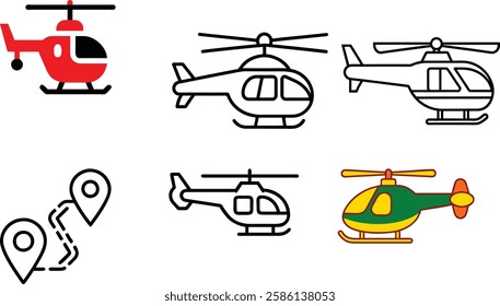 Helicopter Icon Set – Vector Art Illustration Bundle for Aviation and Transportation Design