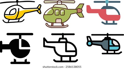 Helicopter Icon Set – Vector Art Illustration Bundle for Aviation and Transportation Design