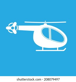 Helicopter Icon or sign. Vector silhouette. White on blue background..