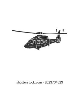 Helicopter Icon Silhouette Illustration. Aircraft Military Vector Graphic Pictogram Symbol Clip Art. Doodle Sketch Black Sign.