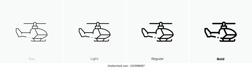 helicopter icon. Thin, Light Regular And Bold style design isolated on white background