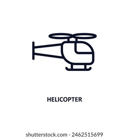 helicopter icon. Thin line helicopter icon from military and war and  collection. Outline vector isolated on white background. Editable helicopter symbol can be used web and mobile