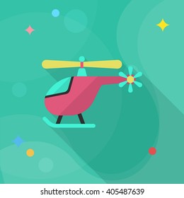 Helicopter icon, Vector flat long shadow design. Transport concept.