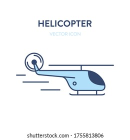 Helicopter icon. Vector flat outline illustration of a flying chopper.  