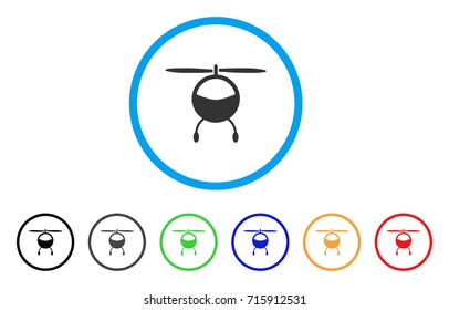 Helicopter icon. Vector illustration style is a flat iconic helicopter grey rounded symbol inside light blue circle with black, gray, green, blue, red, orange color additional versions.