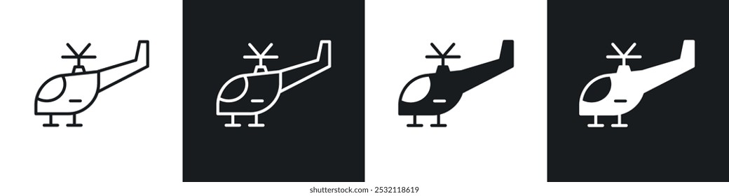 Helicopter icon vector icon set black filled and outlined style.