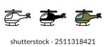 Helicopter Icon, A versatile aircraft capable of vertical takeoff and landing, used for transport, rescue, reconnaissance, and combat missions.