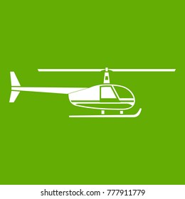Helicopter icon white isolated on green background. Vector illustration