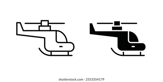 Ícones de helicóptero em estilo preto preenchido e contornado