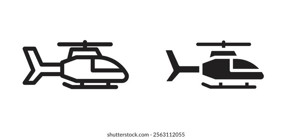 Helicopter icons in black line and filled versions