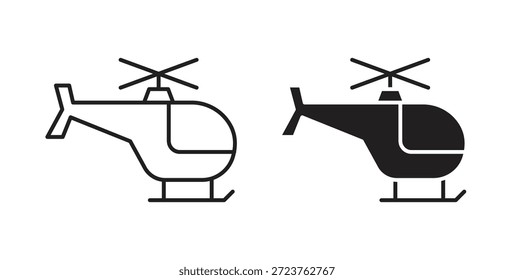 Iconos de helicóptero en línea, contorno y trazos rellenos y delgados