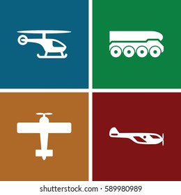helicopter icons set. Set of 4 helicopter filled icons such as helicopter, weapon truck
