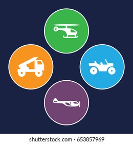 Helicopter icons set. set of 4 helicopter filled icons such as helicopter, truck rocket
