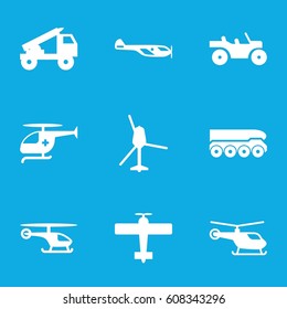 Helicopter icons set. set of 9 helicopter filled icons such as truck rocket, weapon truck