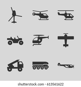 Helicopter icons set. set of 9 helicopter filled icons such as truck rocket, weapon truck