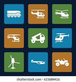 Helicopter icons set. set of 9 helicopter filled icons such as truck rocket