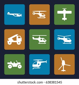 Helicopter icons set. set of 9 helicopter filled icons such as truck rocket, weapon truck