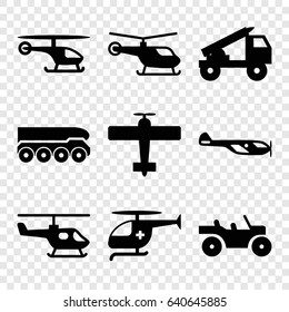 Helicopter icons set. set of 9 helicopter filled icons such as truck rocket, weapon truck