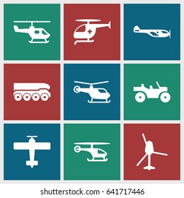Helicopter icons set. set of 9 helicopter filled icons such as weapon truck