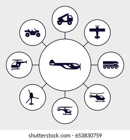 Helicopter icons set. set of 9 helicopter filled icons such as truck rocket, weapon truck