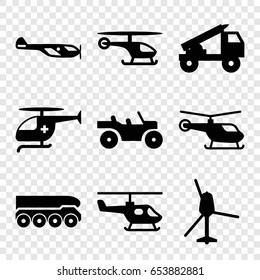 Helicopter icons set. set of 9 helicopter filled icons such as truck rocket