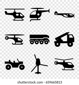 Helicopter icons set. set of 9 helicopter filled icons such as truck rocket