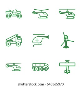 Helicopter icons set. set of 9 helicopter outline icons such as truck rocket, weapon truck